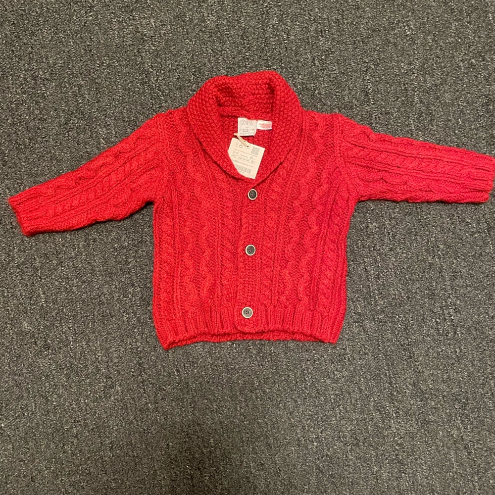 Zara Red Knit Sweater with buttons and collar